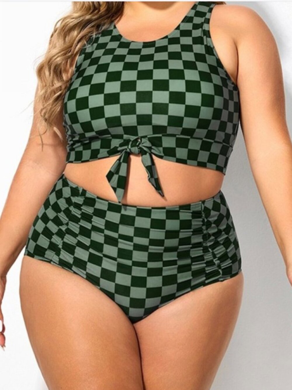 NWT Mavee Curve Checkerboard Two-Piece Swim Set in Dark Green & Black - Picture 4 of 5